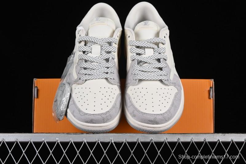 Nike Travis Scott x Fragment Design x Jordan Air Jordan 1 Low OG SP AJ1 LV Grey Denim Culture Casual Sneakers - LJ5188-004