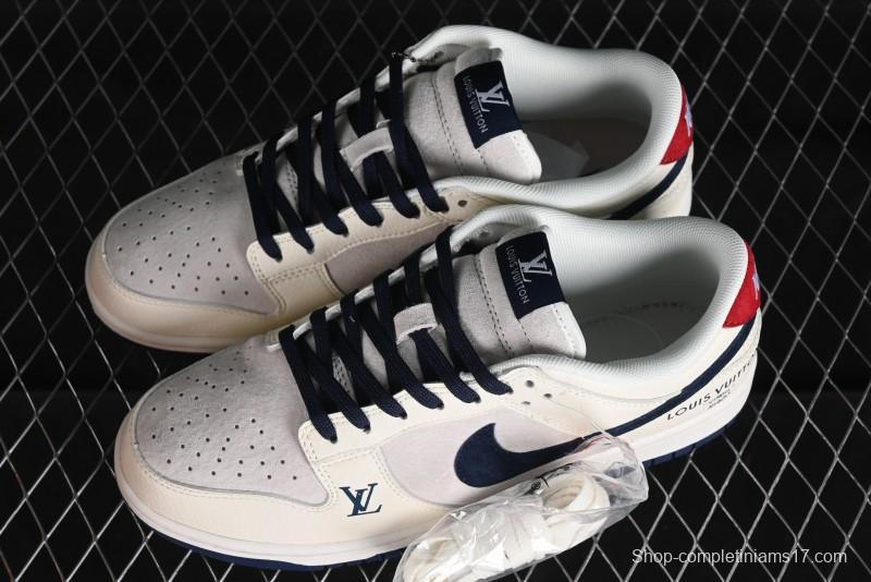 Nike SB Dunk Low LV Collaboration - Suede Navy Blue Anniversary High-End Custom Low-Top Casual Sneakers - FC1688-134