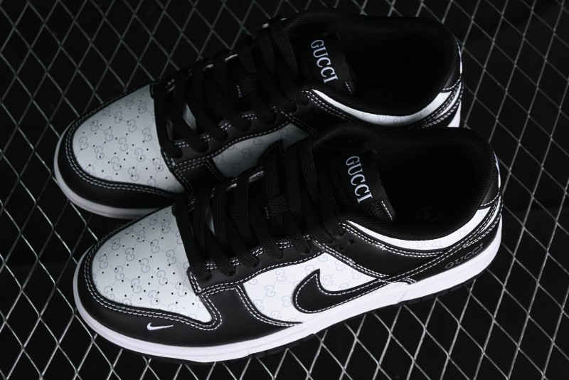 Nike SB Dunk Low Gucci Collaboration - Double G Embroidery Black Swoosh Anniversary Custom Low-Top Casual Skate Shoes - SF1588-136