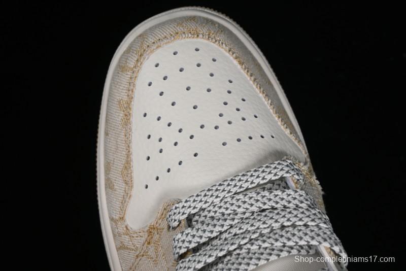 Nike Air Jordan 1 Low LV Collaboration Denim Khaki Customized Casual Sneakers - SJ9950-002