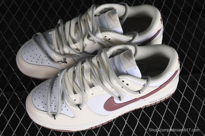 Nike Dunk Low Next Nature SB Lace-Up Low-Top Casual Sneakers in Cream Dark Brown - DD1873-103