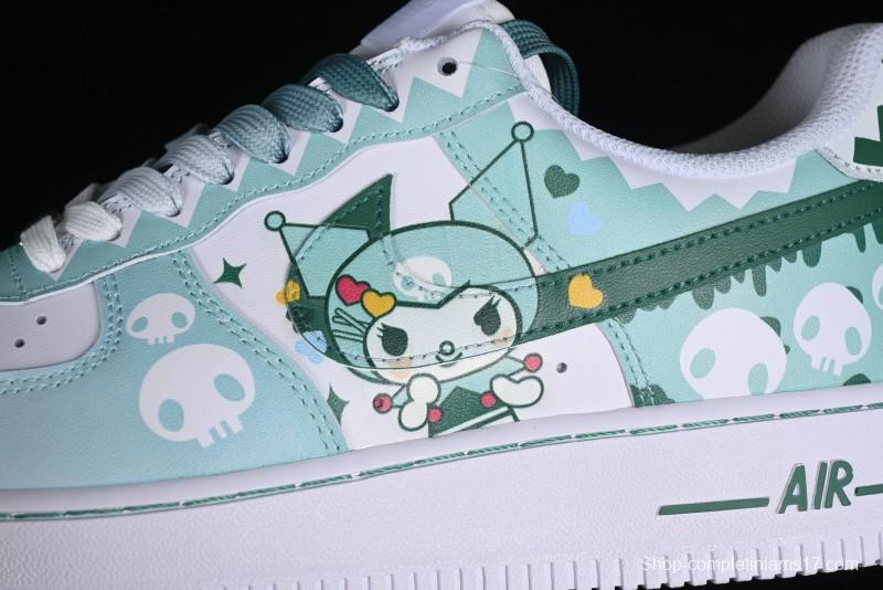 Nike Air Force 1 '07 Low Witch Collaboration Custom Leather Sneakers with Skull and Gradient White-Green Design - CW2288-111