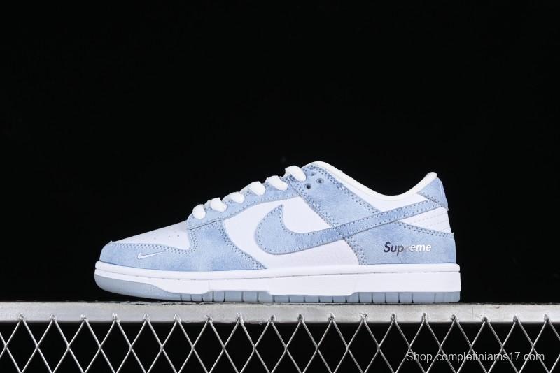 Nike SB Dunk Low Supreme Collaboration - Ice Crystal Blue Anniversary High-End Custom Low-Top Casual Skate Shoes - JH8039-939