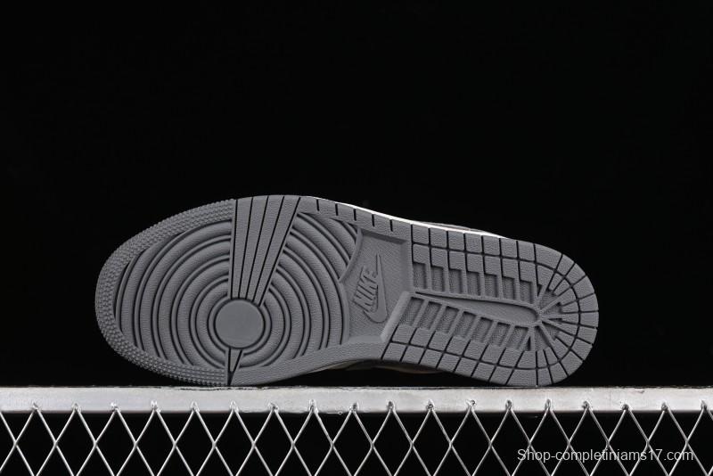 Nike Air Jordan 1 Low AJ1 Stussy Collaboration - Grey Pigskin Custom Low-Top Basketball Shoes - SJ9950-010