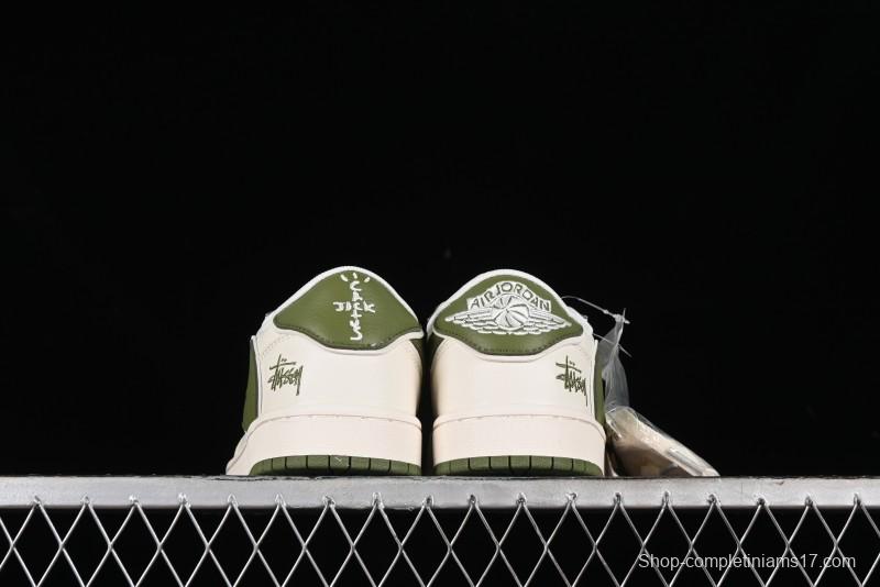 Nike Travis Scott x Fragment Design x Air Jordan 1 Low OG SP AJ1 Retro Sneakers in Sail Military Green - DM6688-602