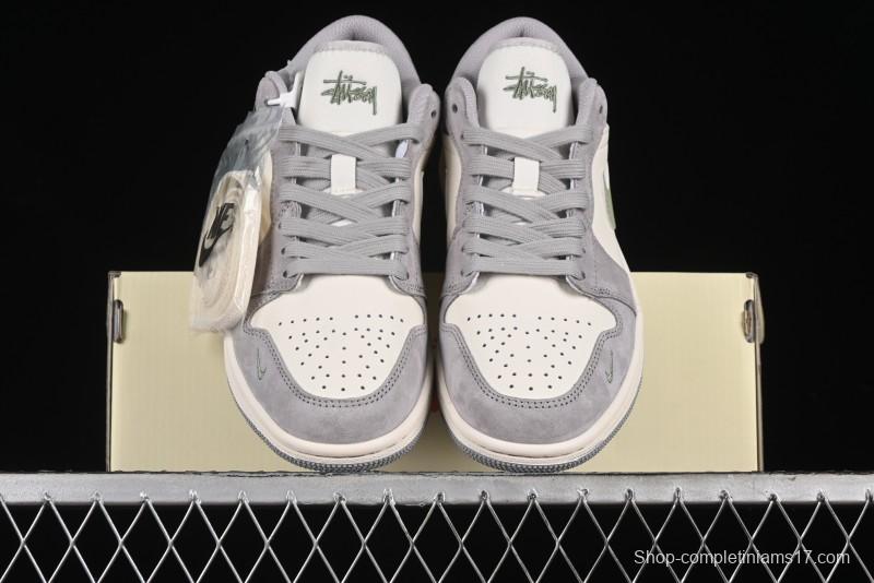 Nike Air Jordan 1 Low Stussy Collaboration - Light Green Elegant Grey Retro Basketball Shoes - WG8850-016