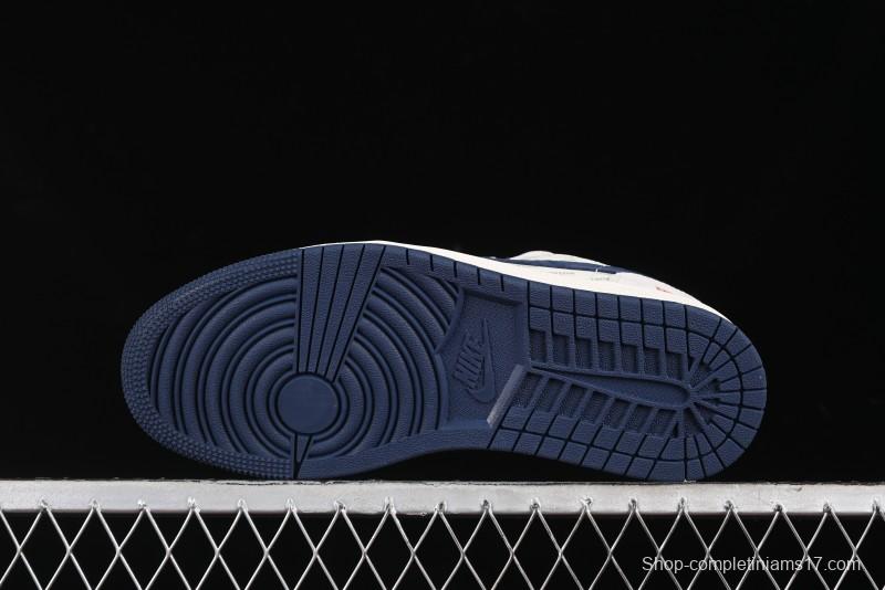 Nike Air Jordan 1 Low Supreme Collaboration - Pig Grey Print Custom Retro Basketball Shoes - LJ6688-009