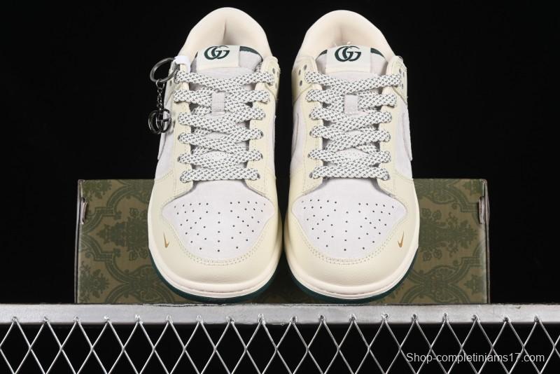 Nike SB Dunk Low Gucci Collaboration - Beige with Yellow Swoosh Anniversary High-End Custom Low-Top Casual Sneakers - DQ1098-390