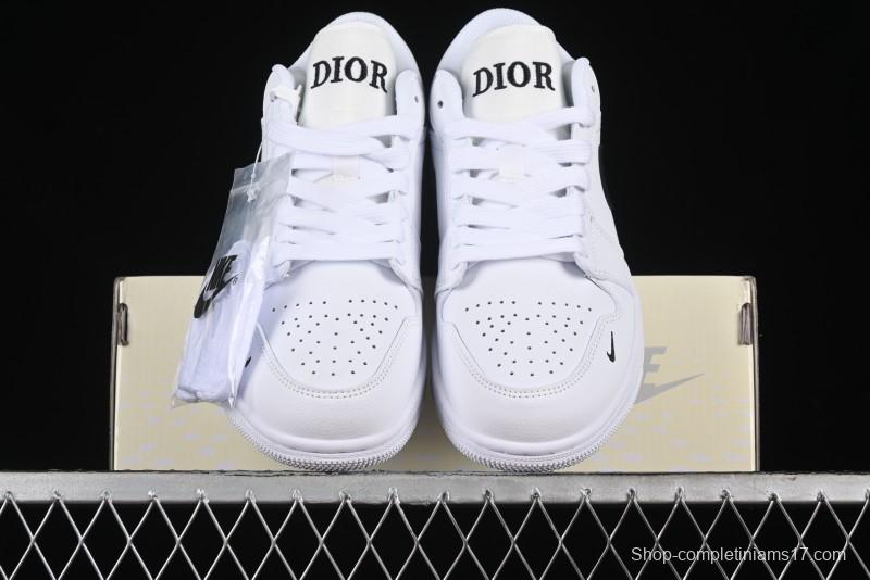 Nike Air Jordan 1 AJ1 Dior Collaboration - White Black Custom Low Top Retro Basketball Shoes - LJ6688-010