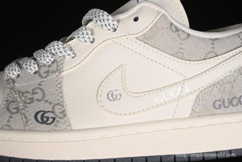 Nike Air Jordan 1 Low Gucci Collaboration - Smoke Grey Pattern High-End Custom Retro Basketball Shoes - DM5688-101