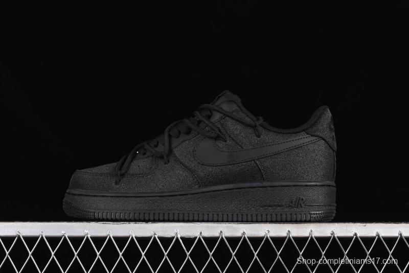 Nike Air Force 1 '07 Low Cleanfit High Street Retro Style All Black Star-Studded Diamond Accents Lace-Up Low-Top Casual Sneakers - ZH0316-030