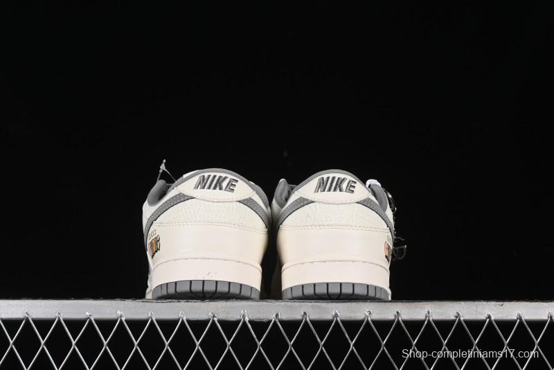 Nike SB Dunk Low Gucci Collaboration Anniversary High-End Custom Sneakers in Off-White & Dark Gray Swoosh - DQ1098-383