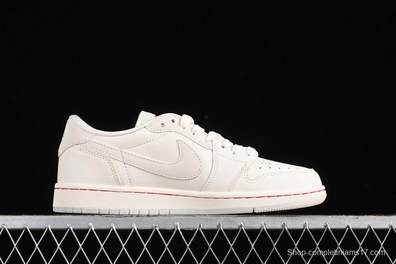 Nike Travis Scott x Fragment Design x Air Jordan 1 Low OG SP AJ1 Supreme Collaboration - Classic Off-White Low-Top Lifestyle Sneakers - XY2688-104