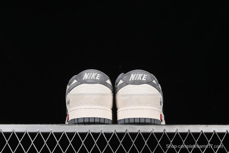 Nike SB Dunk Low x Supreme x Stussy Anniversary Customized Sneakers in Off-White Grey Check - SJ2068-272