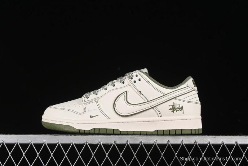 Nike SB Dunk Low Stussy Collaboration - Beige Green Anniversary High-End Custom Low-Top Casual Skate Shoes - BB1818-102