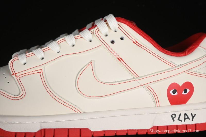 Nike SB Dunk Low Comme des Garcons Collaboration - Off-White Small Red Hook Anniversary High-End Custom Low-Top Casual Skate Shoes - KK1688-100
