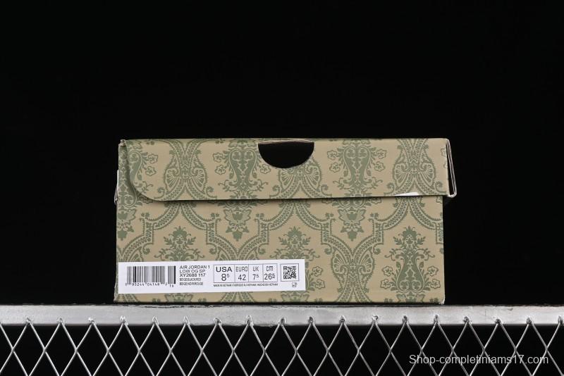 Nike Travis Scott x Fragment Design x Air Jordan 1 Low OG SP AJ1 Gucci Collaboration - Black Grey Pattern Low Top Casual Sneakers - XY2688-117