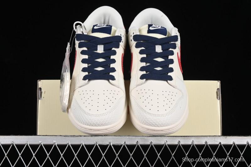 Nike SB Dunk Low Supreme Collaboration - White Dragon Scale Anniversary Custom Low-Top Casual Skate Shoes - BB8685-101