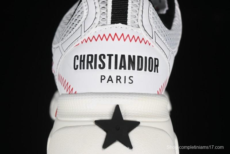 Dior Chrono Round Toe Lace-Up Lifestyle Casual Running Sneakers - 19W WHITE RED