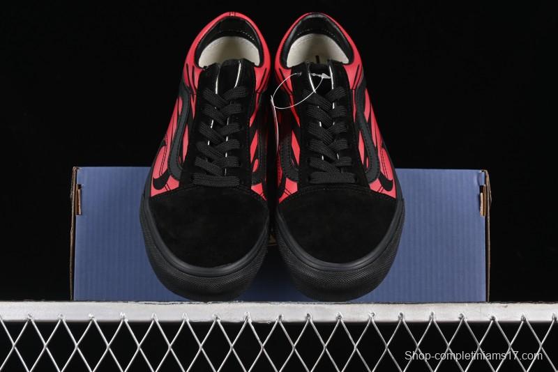 Vans Knu Skool High Street American Retro Canvas Skate Shoes in Black Red - VN0009BCRTU