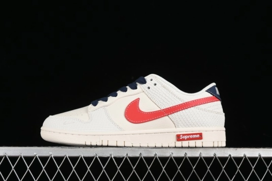 Nike SB Dunk Low Supreme Collaboration - White Dragon Scale Anniversary Custom Low-Top Casual Skate Shoes - BB8685-101