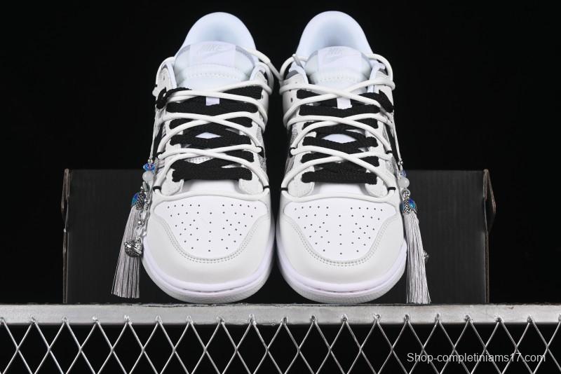 Nike Dunk Low CNY Year of the Dragon Limited Edition SB Lace-Up Casual Sneakers with Silver-White Design - DV0831-101