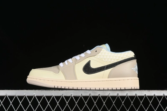 Nike Air Jordan 1 Low Retro Basketball Shoes in Soft Beige with Black Logo Accent - HQ3440-101