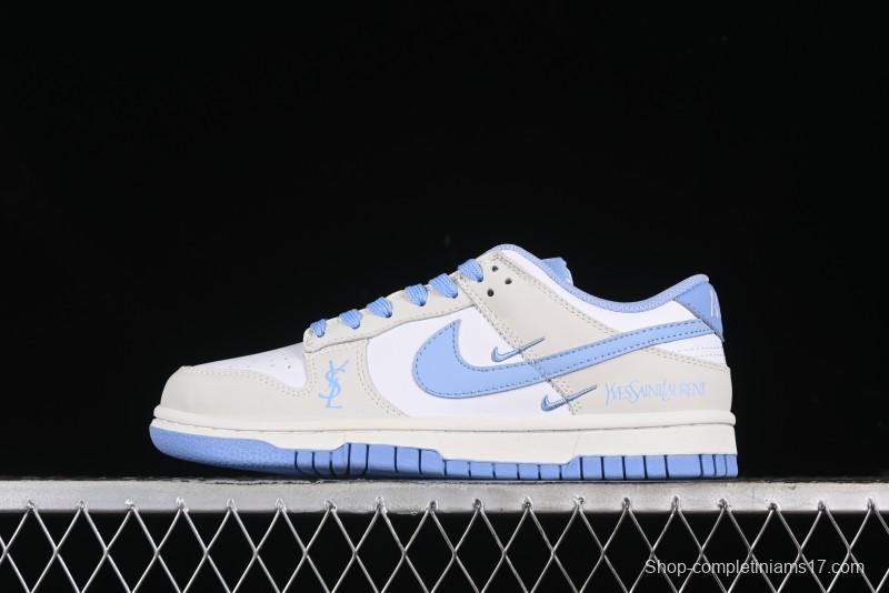Nike SB Dunk Low Saint Laurent Series - White Grey Blue Swoosh Anniversary High-End Custom Low-Top Casual Sneakers - GF2409-168