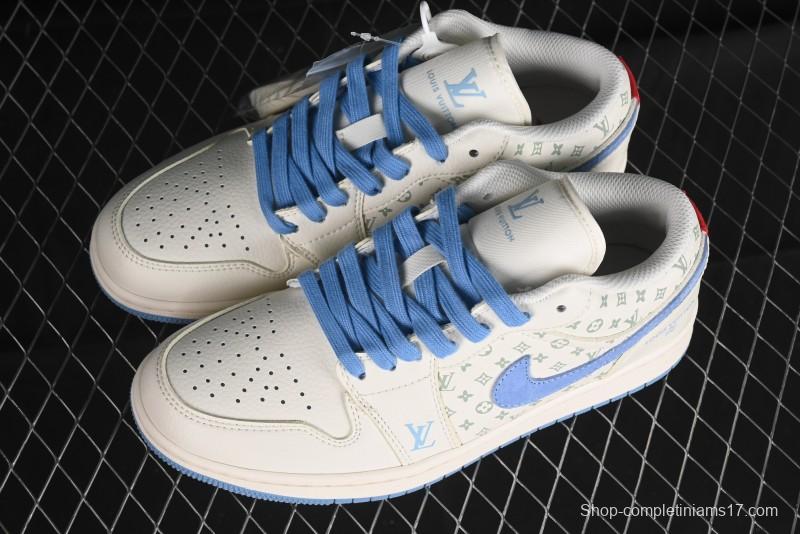 Nike Air Jordan 1 Low LV Collaboration - Light Blue Print Retro Basketball Shoes - WG8850-008