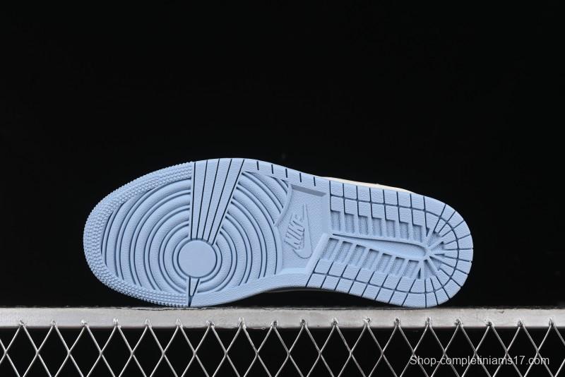 Nike Travis Scott x Fragment Design x Air Jordan 1 Low OG SP AJ1 Supreme Collaboration - White Blue Lettering Low Top Casual Sneakers - XY2688-116