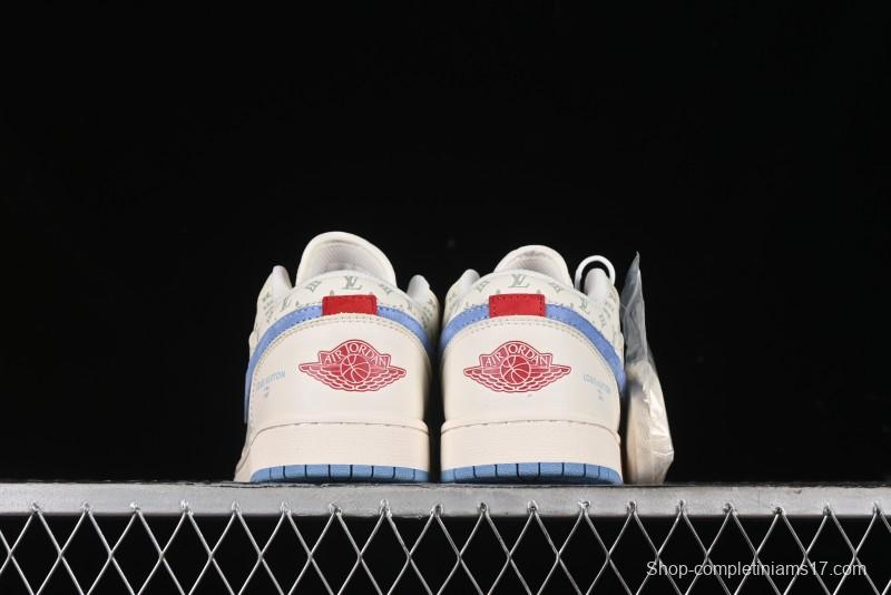Nike Air Jordan 1 Low LV Collaboration - Light Blue Print Retro Basketball Shoes - WG8850-008