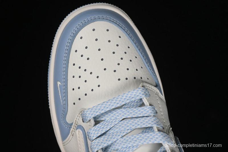 Nike Travis Scott x Fragment Design x Air Jordan 1 Low OG SP AJ1 Supreme Collaboration - White Blue Lettering Low Top Casual Sneakers - XY2688-116