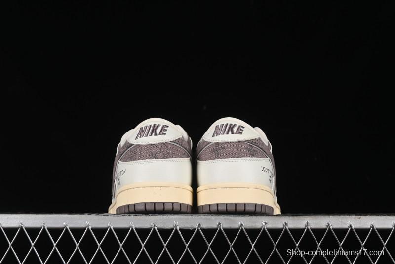 Nike SB Dunk Low LV Collaboration - Beige Denim Swoosh Anniversary High-End Custom Low-Top Casual Skate Shoes - JH8310-957