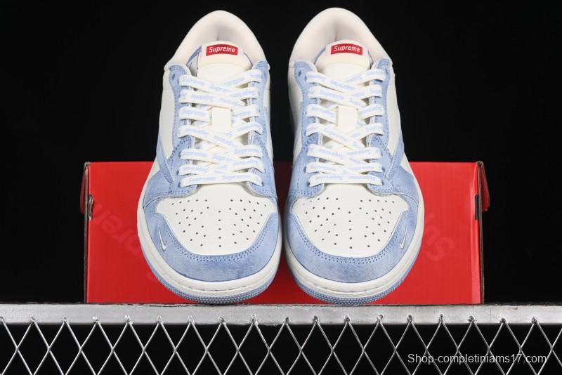 Nike Travis Scott x Fragment Design x Air Jordan 1 Low OG SP AJ1 Supreme Collaboration - Tie-Dye Blue Low-Top Casual Sneakers - CH6336-010