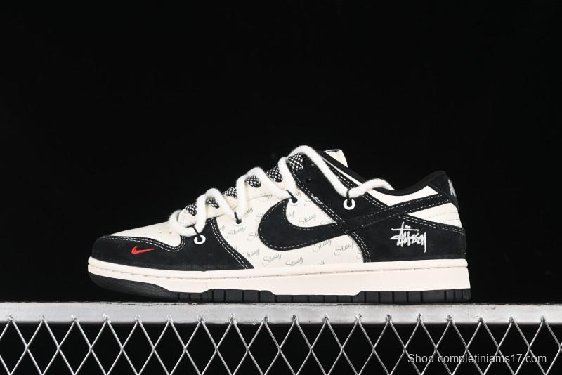 Nike SB Dunk Low Stussy Collaboration - White Embroidery Black Swoosh Anniversary Custom Low-Top Casual Sneakers - SJ2068-311
