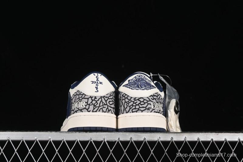 Nike Travis Scott x Fragment Design x Air Jordan 1 Low OG SP AJ1 Retro Sneakers with Stone Pattern - CF3688-029