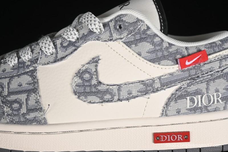 Nike Air Jordan 1 Low AJ1 Dior Collaboration - Grey Blue Red Label Retro Basketball Shoes - SJ9950-037