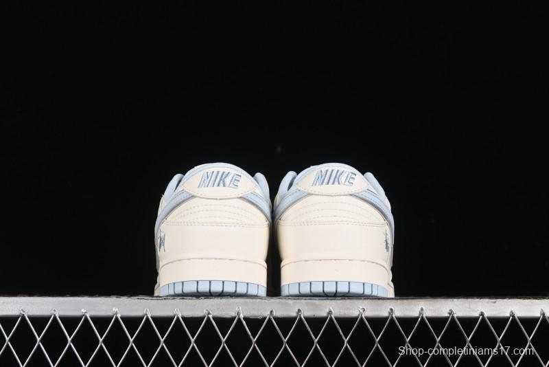 Nike SB Dunk Low Stussy Collaboration - Double Swoosh Ice Blue Anniversary Custom Low-Top Casual Skate Shoes - XX2026-101