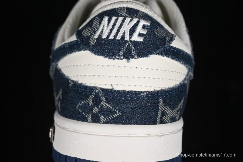 Nike SB Dunk Low LV Collaboration - Dark Blue Denim White Blue Swoosh Anniversary High-End Custom Low-Top Casual Sneakers - DJ2024-008