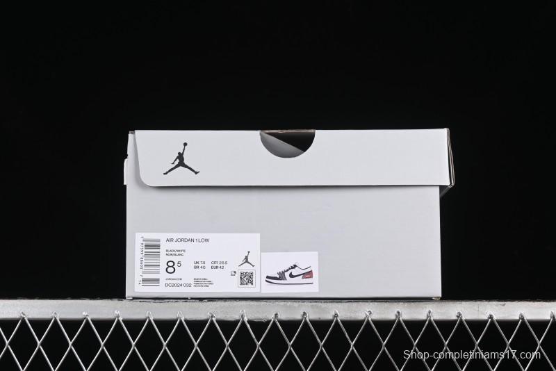 Nike Air Jordan 1 Low Supreme Collaboration - Black White Embossed Custom Retro Basketball Shoes DC2024-032