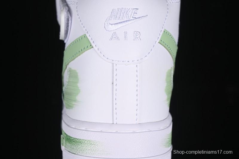 Nike Air Force 1 '07 Mid Hand-Painted White Green with Swoosh Shadow and Strap - CW2289-111