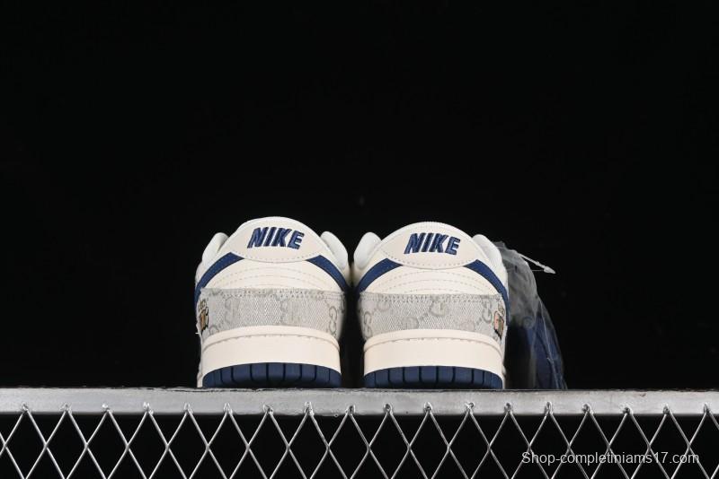 Nike SB Dunk Low Gucci Collaboration - Smoke Blue Anniversary High-End Custom Low-Top Casual Skate Shoes - XX2025-801