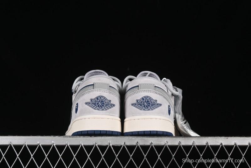 Nike Air Jordan 1 Low AJ1 Bape Collaboration - Grey Blue Retro Basketball Shoes with Custom Laces - SJ9950-019