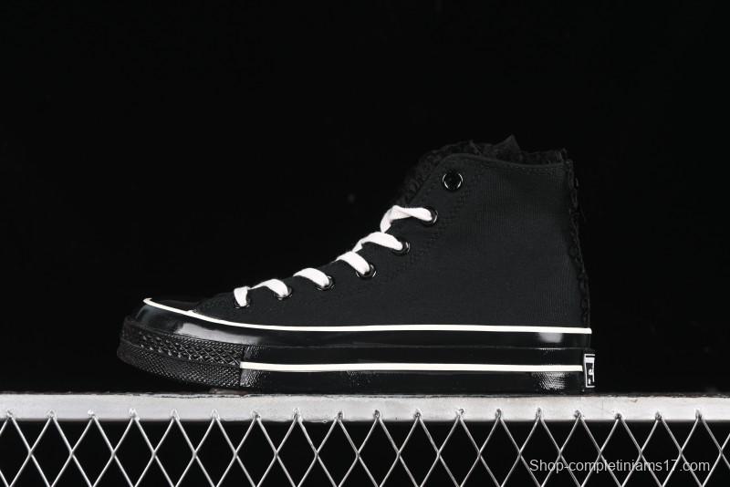 Converse Chuck 1970s High Top Canvas Shoes in Black Lace Punk Style - A10026C