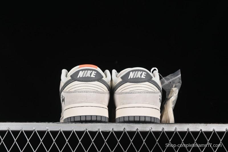 Nike SB Dunk Low Stussy Collaboration Patch Grey White Dark Grey Swoosh Anniversary Custom Low-Top Casual Skate Shoes - MM1089-024