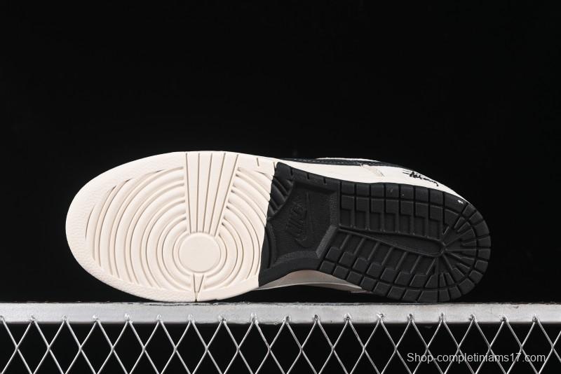 Nike SB Dunk Low Stussy Collaboration Patchwork Grey White Black Swoosh Anniversary Custom Low-Top Casual Skate Shoes - MM1089-022
