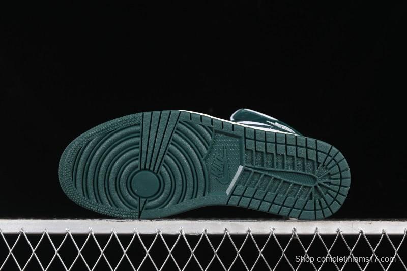 Nike Air Jordan 1 Mid Basketball Shoes in White/Oxidized Green - BQ6472-133