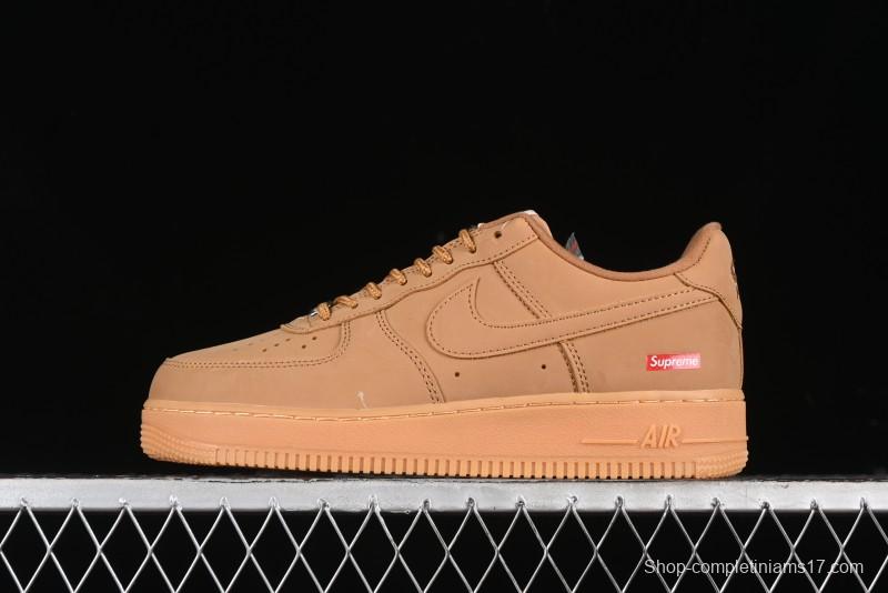 Nike Supreme x Air Force 1 Low Casual Sneakers in Wheat Suede with Full-Length Air Cushion - DN1555-200