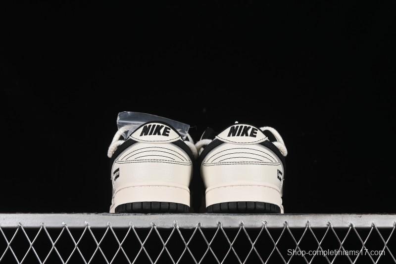 Nike SB Dunk Low Supreme Collaboration - Beige Black Mini Swoosh Anniversary Customized Low-Top Casual Skate Shoes - XX2025-566