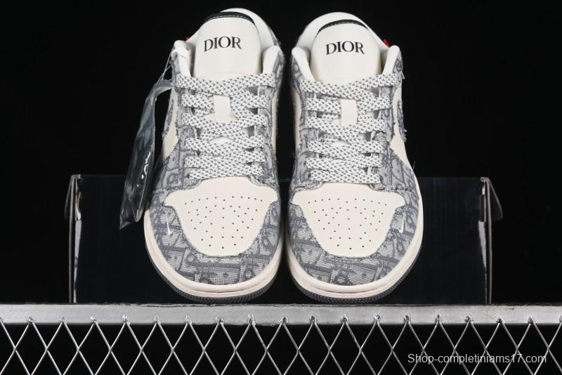 Nike Air Jordan 1 Low AJ1 Dior Collaboration - Grey Blue Red Label Retro Basketball Shoes - SJ9950-037
